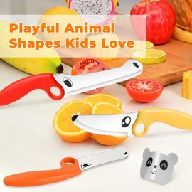ZLemma Kids Kitchen Knife Set with Magic Book Gift Box & Educational Ring, 7-Piece Animal Cooking Tools, Safe Stainless Steel Knives, Finger Guard & Cutting Board, Montessori Cooking Set for Kids
