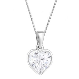 Pink Zirconia Heart Brisur Earrings 925 Real Silver Girls Women Children Earrings Gift Idea, Silver, M9 / Clear Heart Necklace 40 cm