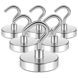 FINDMAG Magnetic Hooks Heavy Duty, N52 Strong Rare Earth Magnetic Hooks for Hanging, Neodymium Magnet with Hooks for Refrigerator, Home, Kitchen, Office, Cruise (Silver, 6 Pack, 80lbs)