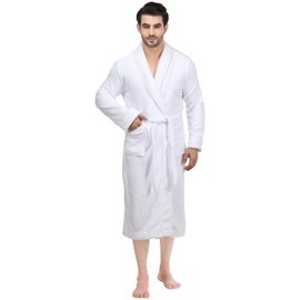 NY Threads Luxurious Mens Shawl Collar Fleece Bathrobe Long Spa Robe, Large-X-Large, White