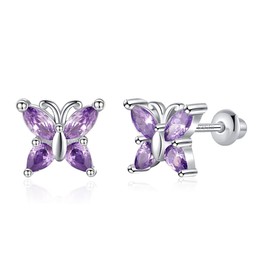AOROCO Butterfly Earrings for Girls,925 Sterling Silver Post Earrings Screw Backs Butterfly Stud Earrings CZ Hypoallergenic Butterfly Jewelry Gifts for Girls Teens Women Daughter