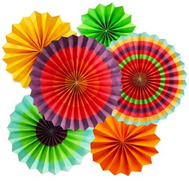 Novelty Place 6Pcs Hanging Paper Fans Party Banner Decoration, Vibrant Colorful Paper Rosette Flowers for Mexican Fiesta, Carnival, Birthday and Baby Shower Decoration