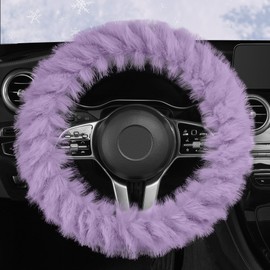 HighnessHwoo Fuzzy Winter Steering Wheel Cover for Women, Warm Cute Fluffy Car Wheel Cover for Sedan, SUV, Soft Furry Girly Auto Accessories, Plush Car Handle Cover for Cold Weather, 14-15in, Purple