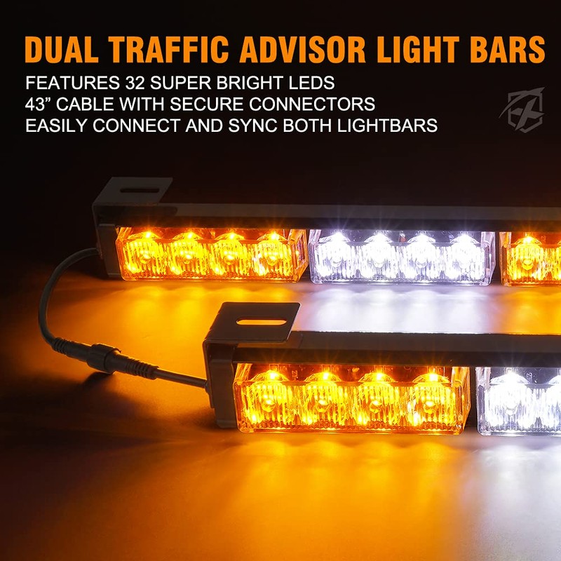 Xprite White Amber LED Emergency Traffic Advisor Strobe Dual Light