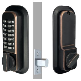 JOUNJIP Deadbolt Keyless Entry Door Lock [Need to Enter Code When Locking] - 100% Mechanical Deadbolt Lock with Thumb Turn Door Knob, Flat Spindle - Oil-Rubbed Bronze