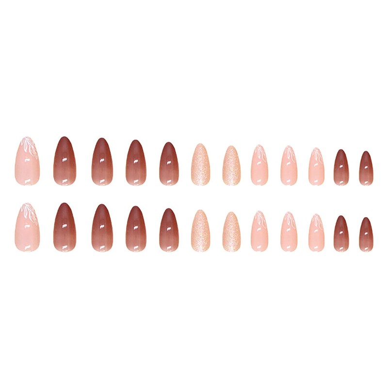 24 PCS Reddish Nude Press On Nails Short Oval,Almond Fake