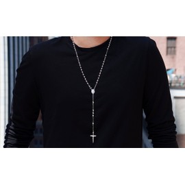 Unisex Sterling Silver Rosary Necklace Dainty 4mm-6mm Beads Handmade Italy, 24 Inch (5mm)