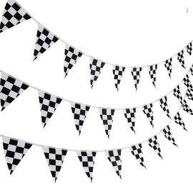 nuoshen 10 Meters Racing Flags,Black and White Checkered Flag 38 Pieces Racing Banners Party Flag