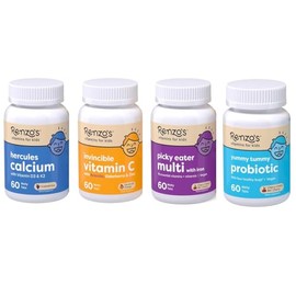 Renzo's Renzo's Vitamins Kid Essential Bundle - Probiotic for Kids, Kids Vitamin C with Elderberry & Zinc for Immune Support, Picky Eater Kids Multivitamin, and Hercules Calcium