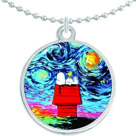 Snoopy Van Gogh Round Pendant Necklace