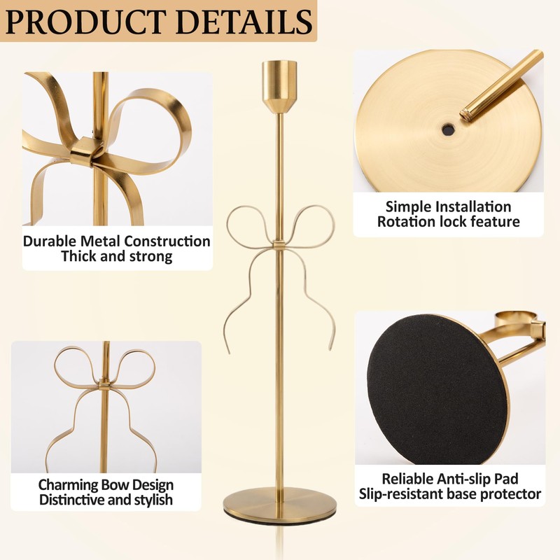 Bow Candle Holder - Bow Candlestick Holder Set of 3