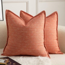 MANDIOO Pack of 2 Burlap Linen Throw Pillow Covers Woven Textured Modern Farmhouse Cushion Covers Pillowcase Decorative Couch Sofa Bed Living Room 22 x 22 Inch Red