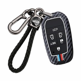 ontto 6-Button Key Cover Fit for Toyota Key Remote for Corolla Cross Venza RAV4 Prime Sienna Land Cruiser Fortuner Mirai 2018-up,Solid Car Key Holder with Key Chain,Blue-Red-Strips