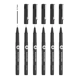 Molotow Blackliner 0.7 mm Fineliner with Permanent Permanent Permanent Ink Pack of 6 Black