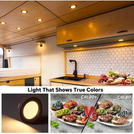 Spring-Type 12 Volt Recessed Lights for RV Boat Trailer Camper-Warm Light 6500K 3W 270 Lumens, Low Voltage Downlights Dimmable, Pack of 6