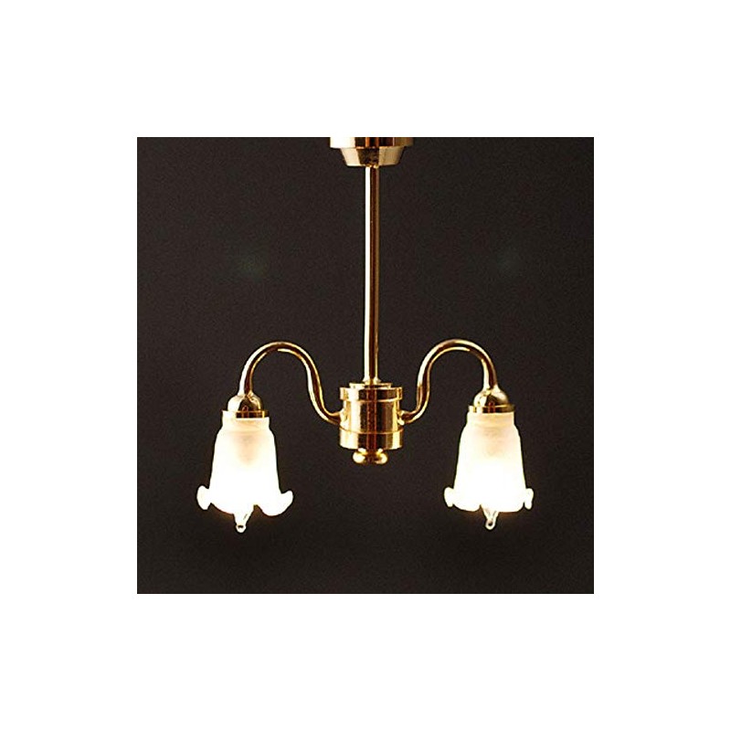 Melody Jane Dolls House 2 Arm Chandelier Frosted Tulip Shades