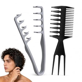 Peine Texturizador para Hombre 2 Piezas, Peine 2 en 1 y Peine Cola de Pez 3 en 1, Peine para Cabello Rizado con Dientes Anchos para Volumen y Estilo D