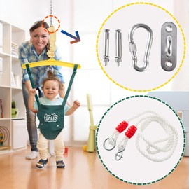 FUNLIO Baby Jumper with a Ceiling Hook for 6-24 Months, Baby Door Jumper for Indoor/Outdoor Play, Infant Jumper Doorway with Adjustable Chain, Easy to Assemble & Store (with a Ceiling Hook) - Green