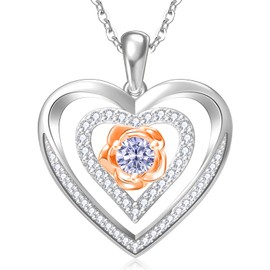 RIVIKO 925 Sterling Silver Rose Flower June Birthstone Necklaces for Women,Love Heart Pendant Necklace Jewelry for Women Wife Mother Friend Lady