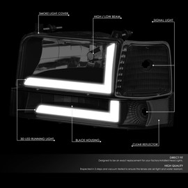 Auto Dynasty 3D LED DRL Headlight & Bumper Lamp Set Compatible with 1992-1996 Ford F-150 F-250 F-350 Bronco, Driver & Passenger Side, Chrome Housing Clear Lens