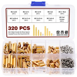Knpwer 320 Pcs M2.5 Male Female Hex Brass Spacer Standoff Screw Nut Assortment,Threaded Pillar PCB Motherboard Kit