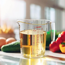 U Chef Juego de 3 Vasos Medidores de Plástico Irrompibles, Jarra Medidora de grado Alimenticio Capacidad de 1, 2 y 4 tazas, Apilables y Aptas para lavavajillas, Ideal para Aceite, Vinagre, Harina