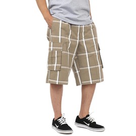 Shaka Wear Plaid Cargo Shorts for Men, Sizes S-5XL (2XL, Khaki)