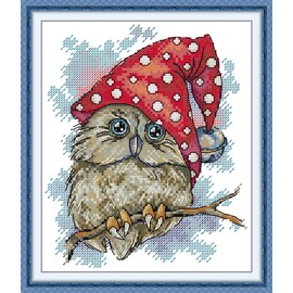 CrossNest 14CT Animal Counted Cross Stitch Kit for Beginners, Unprinted Complete DIY Embroidery Set with Pattern & Tools, Premium Aida Cloth & Threads (Christmas Owl Four)