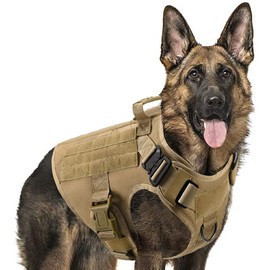 Motusamare Service Dog Vest Training Hunting Molle Nylon Water-Resistant Military Patrol Adjustable Comfortable K9 Tactical Dog Harness with Handle (Camouflage) (Brown, S)