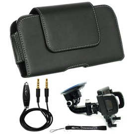 Nylon Vegan LeatherHolster w Belt Loop, Clip for Kyocera DuraForce Pro 2, UMIDIGI F1, Vodafone Smart X9 E9 N9, Sonim XP8, (and Removable HandStrap and Windshield Car Mount and Auxiliary Cable)