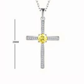 Aprila Women Necklace 925 Sterling Silver Cross Pendant Necklace with Cubic Zirconia November Birthstone Citrine Color Jewelry