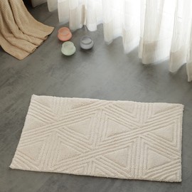 SHIKARA Soft and Absorbent Organic Cotton Bath Rug, 32x20 Inch, Machine-Washable Rugs Bath Mat, Non-Slip Bathmat Rug (Ivory)