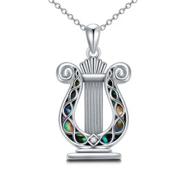 YFN Lyre Necklace Sterling Silver Apollo Lyre Pendant Music Jewellery Gift for Women Girls, Sterling Silver, No Gemstone