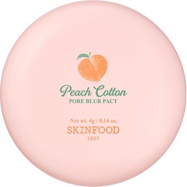 SKINFOOD - Pacto de desenfoque de poros de algodón melocotón – Paquete de control de sebo con textura sedosa – Fijación de maquillaje de larga duración – Imprimación de poros con polvo mineral para piel grasa – Minimizador rápido de poros (4 g)