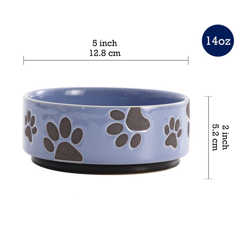 Bico Paw Blue Ceramic 14oz Pet Bowl, for Small Size