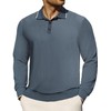 Mens Textured Polo Shirts Long Sleeve Casual Collared Pullover Knit