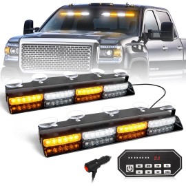 Emergency Dash Strobe Lights 2x16.8 Inch Amber White Security Light W/Take 48 LED Safety Flashing Warning HazardLight Color: Amber/white