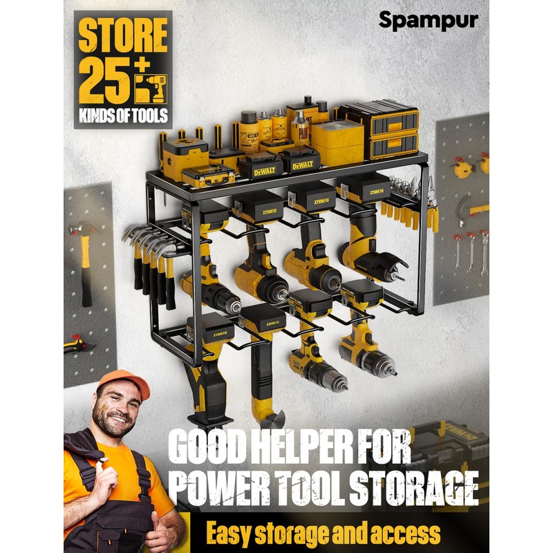 Spampur Power Tool Organizer, 8 Drill Holders Wall Mount, 3