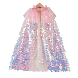 AIMEJZM Girls Princess Cape Colorful Princess Shiny Cloak Fancy Dress Costume Party Cosplay Light Pink
