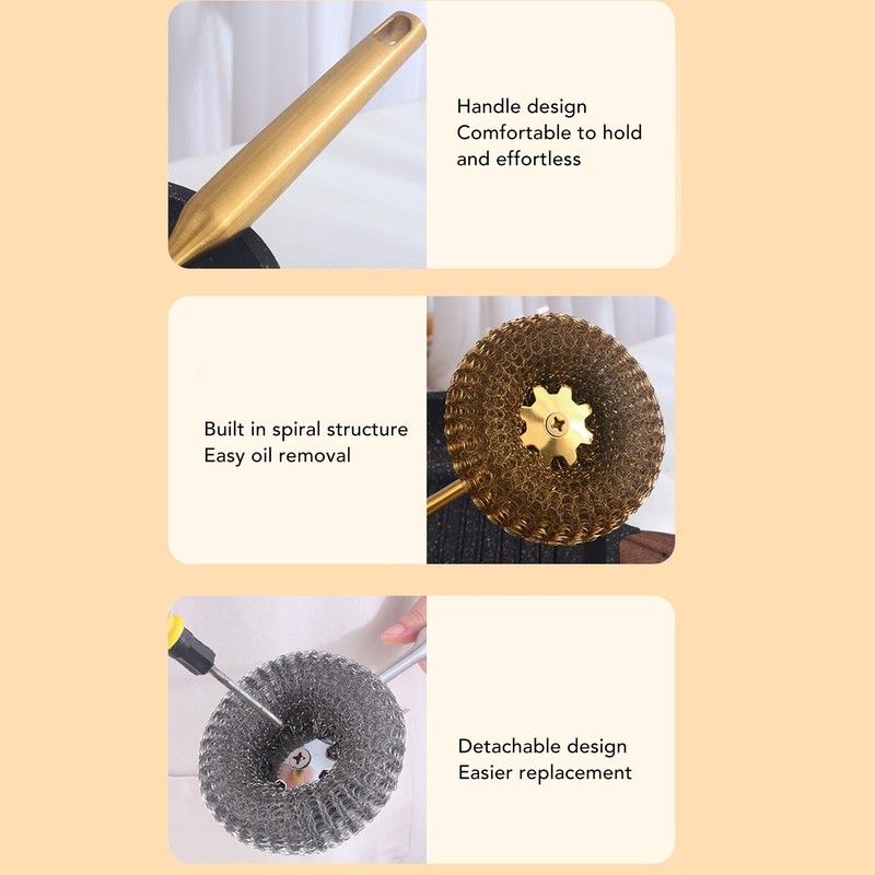 HAOHIZE Stainless Steel Wool Scrubber with Long Handle, Handheld Scrubbing