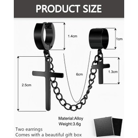 HSIXHAF 1 Pair of Chain Earrings, Jewellery Men Women Earrings Stainless Steel Cross Crucifix Hoop Earrings Ear Clip Ear Cuff Ear Chain Hip-Hop, Black