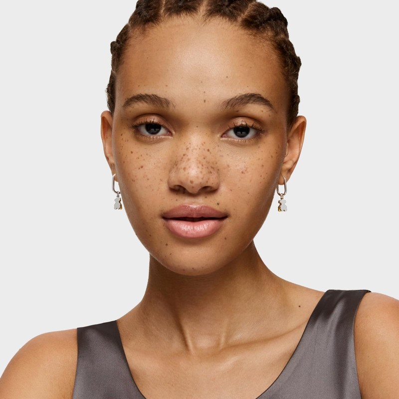 TOUS Aretes de Aro Plata de Primera Ley para Mujer