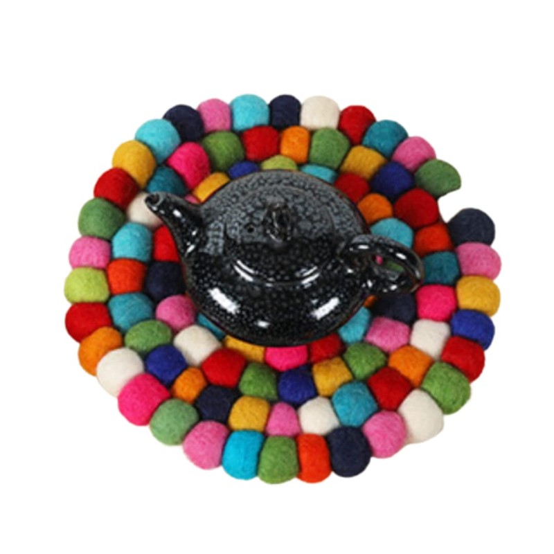 Nepal Style Colourful Woolen Round Trivet - Heat Resistant Matt