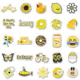 Cute Yellow Stickers 50 Pcs, Vinyl Sticker for Laptop Water Bottle Guitar Motorcycle Bike Car Bumper Luggage Skateboard Waterproof Decals, for Kids Children Teen