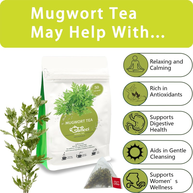 Samcci - Mugwort Tea Bag, 50 Teabags - 100% Natural