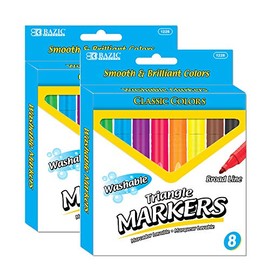 BAZIC Washable Markers Broad Line 8 Color Triangle Jumbo Coloring Marker, Non Toxic Marcadorc Art School Supplies, Gift for Kids (8/Pack), 2-Packs