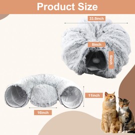 Plush Cat Tunnel Bed for Indoor Cats, Donut Tunnel Toys with Detachable & Washable Cushion, Peekaboo Cave Playground for Kitten Rabbit Ferret Hideaway with Cat Toys Balls and 6 Extra Snap Fasteners