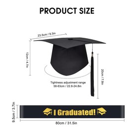 KUIRUNRX® Abschluss Hut, 2pcs Abitur 2025 Deko, Schwarz Bachelor Hut mit Abschluss Schärpe für Abschlussfeiern Abschluss Abitur Graduation Party Deko