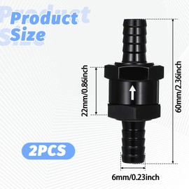 2 Pack 1/4" Fuel Non Return One Way Check Valve, Aluminium Alloy Check Valve Control Accessories for Fuel Line Oil, Diesel Water(Black, 6mm)