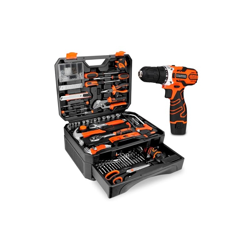 255-Piece Tool Set - Tool Kit with 12V Cordless Drill